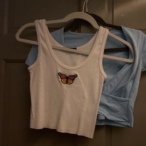 BRANDY MELVILLE WHITE BUTTERFLY TANK TOP CROP